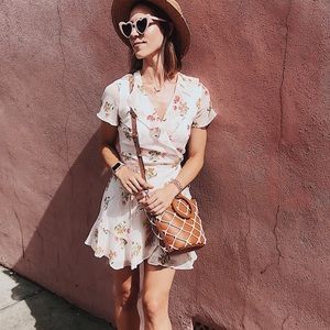Pink floral wrap dress